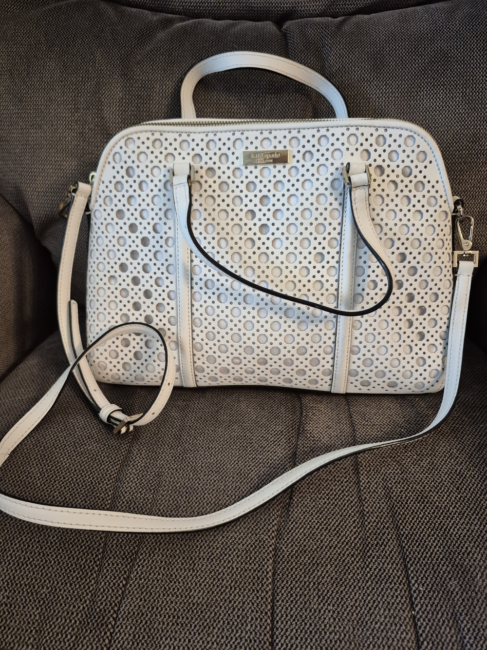 Kate Spade White Laser-Cut Leather Satchel